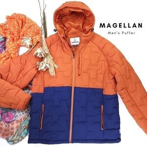 New Magellan Orange Blue Men's Puffer Coat Sz XL